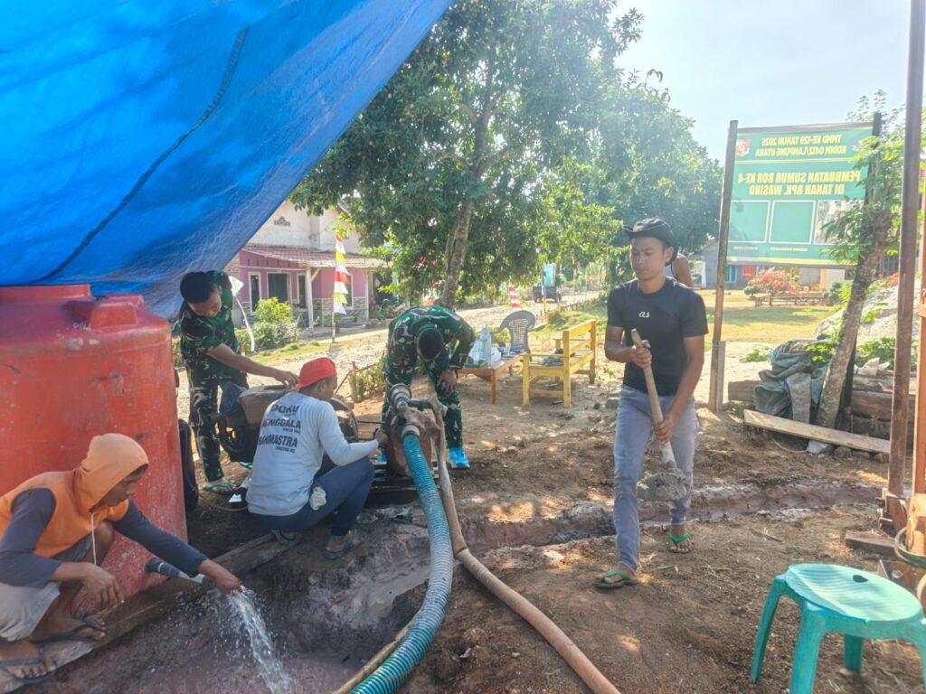 Kemajuan Pembangunan Sumur Bor TMMD ke-129 Kodim 0412/LU di Desa Baru Raharja